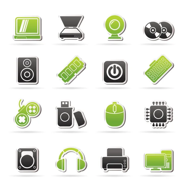 Piezas y dispositivos de computadora iconos — Vector de stock