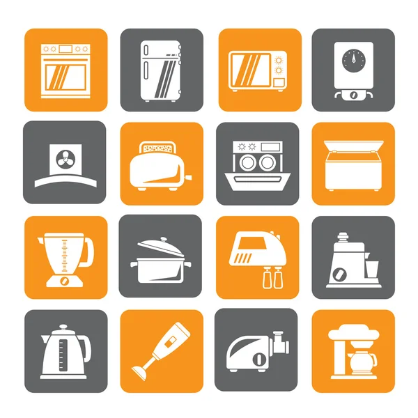 剪影厨房用具和设备图标 — 图库矢量图片