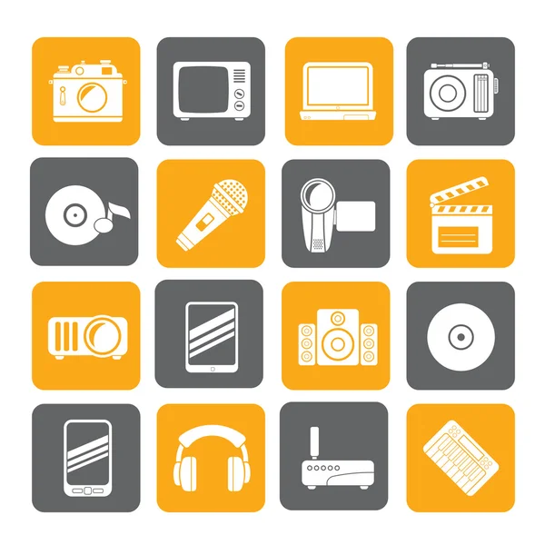Silhouette Media and technology icons — Stock Vector