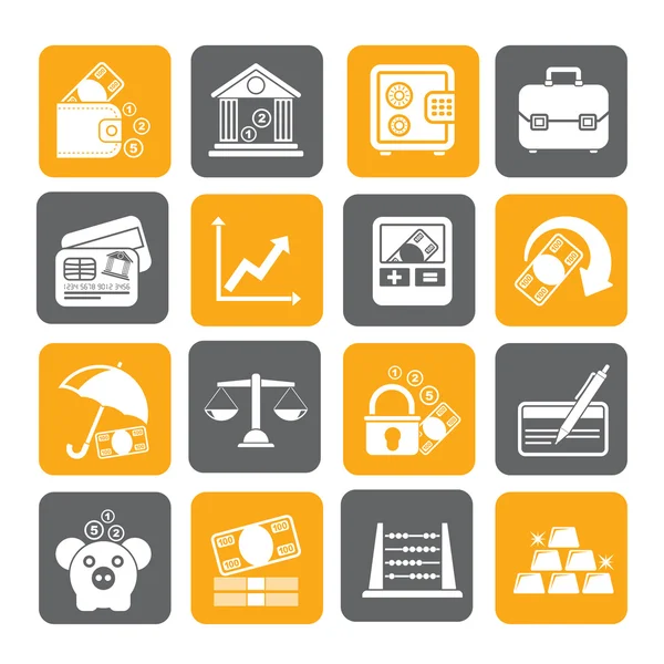 Silhouette Business, finance and bank icons — Stock Vector