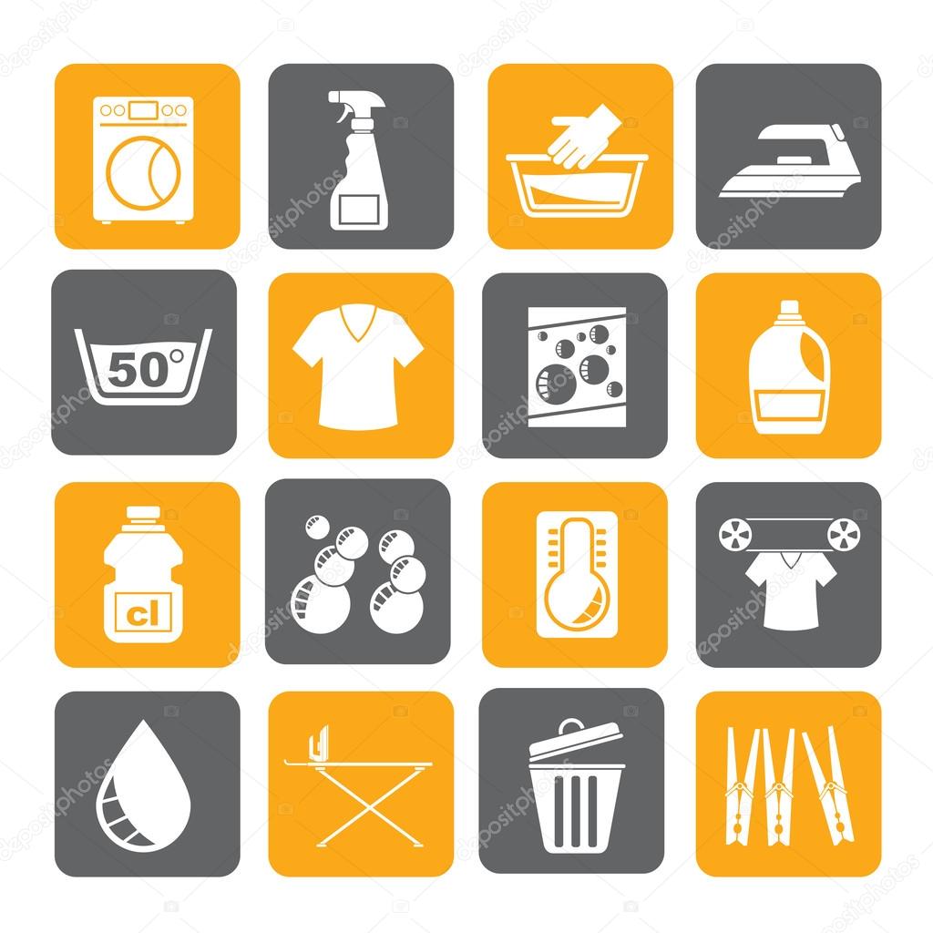 Silhouette Washing machine and laundry icons