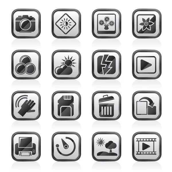 Photography and Camera Function Icons — Stock Vector