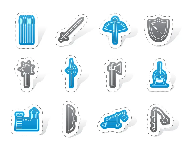 Armas medievales y objetos iconos — Vector de stock