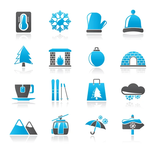 Invierno, Deporte y relajarse iconos - vector icono conjunto — Vector de stock