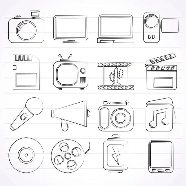 Multimedia en technologie pictogrammen — Stockvector