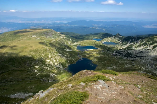 The Twin, The Trefoil, The Fish and The Lower Lake, The Seven Rila Lakes, Rila Mountain — Stok Foto