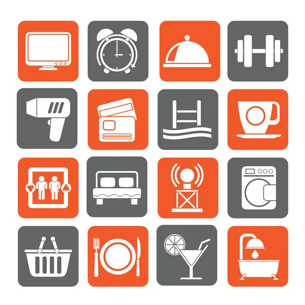 Silhouette Hotel and Motel facilities icons — Stock Vector