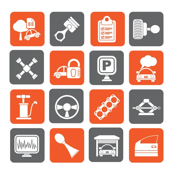 Silhouette Car parts and services icons — Stock Vector