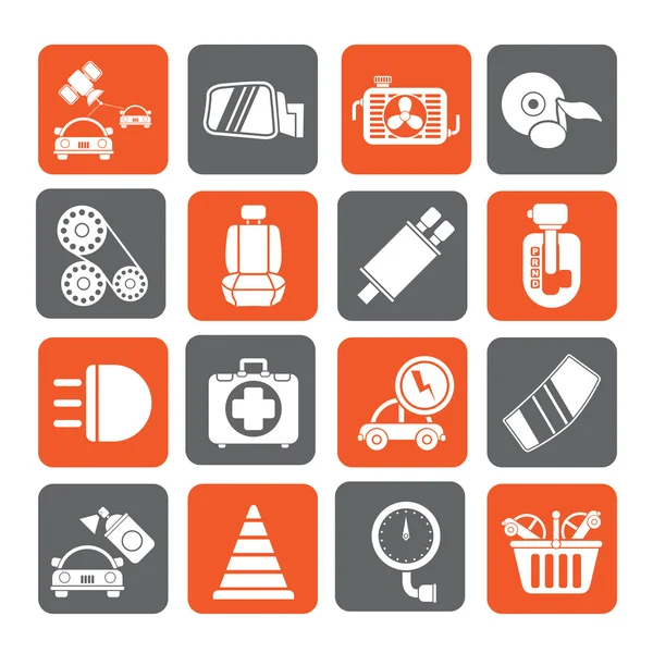 Silhouette Car parts and services icons — Stock Vector