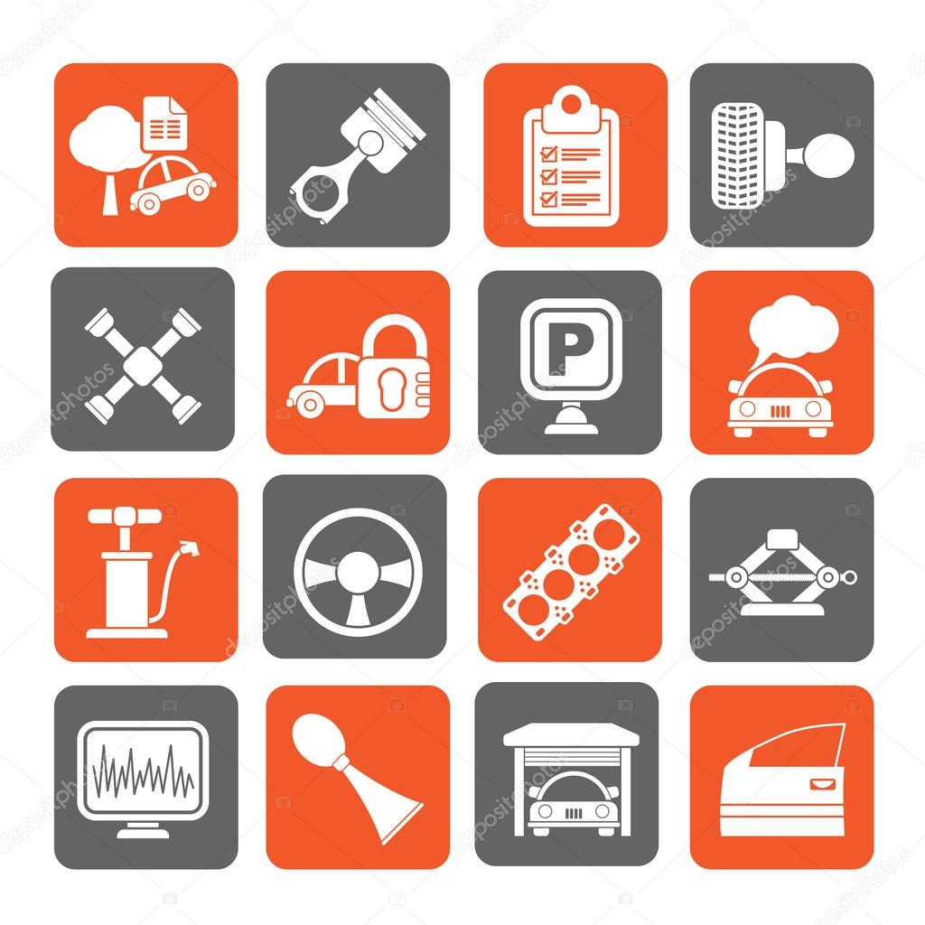 Silhouette Car parts and services icons