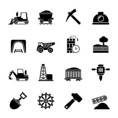 Silhouette Mining and quarrying industry icons clipart