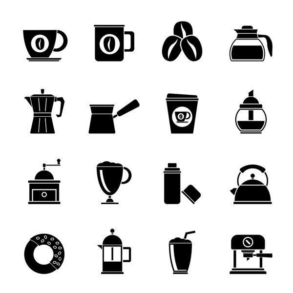 Silhouette different types of coffee industry icons