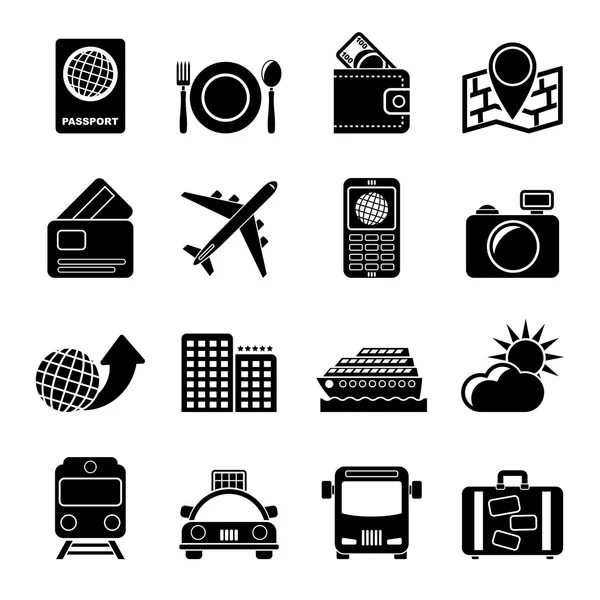 Silhouette travel, transportation and vacation icons — Stock Vector