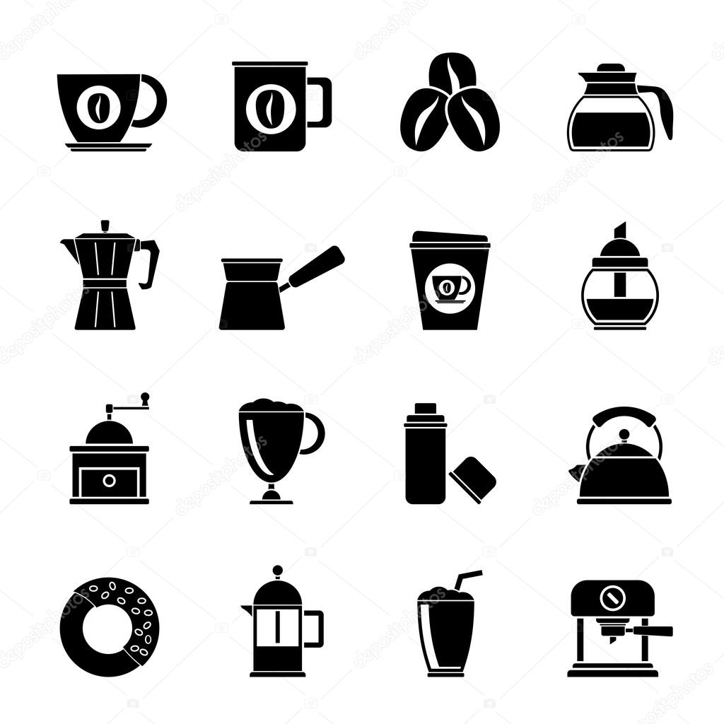 Silhouette different types of coffee industry icons