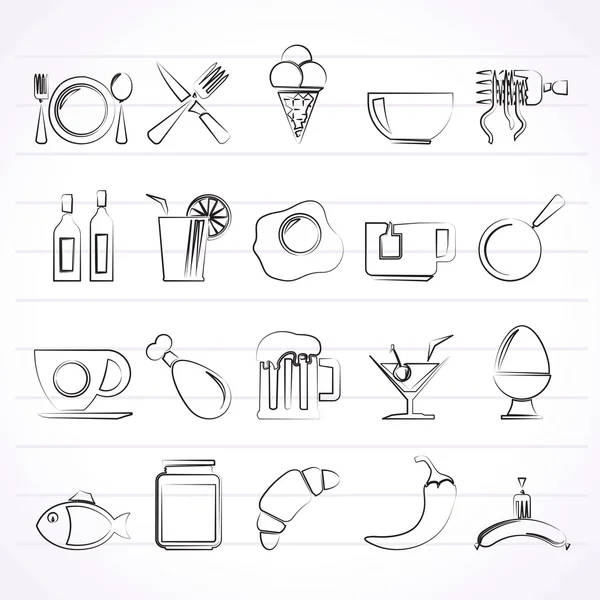 Iconos de comida, bebida y restaurante — Vector de stock