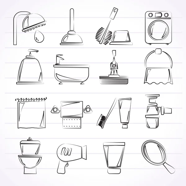 Значки для ванной комнаты и предметов гигиены — стоковый вектор