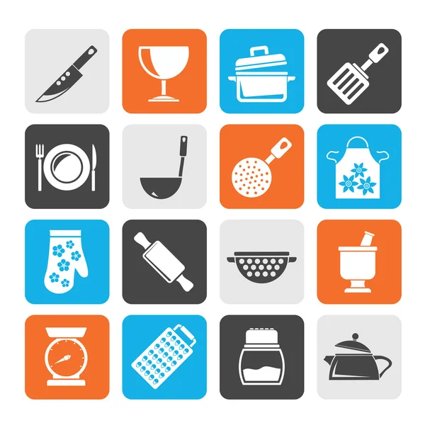 Silhouette Cooking Equipment Icons — Stock Vector