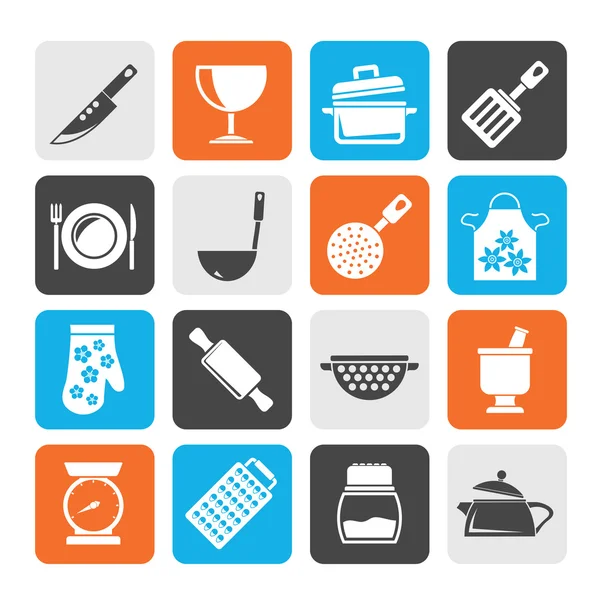 Silueta Equipo de Cocina Iconos — Vector de stock