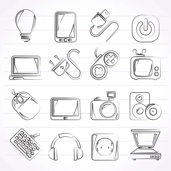 Dispositivos electrónicos objetos iconos — Vector de stock
