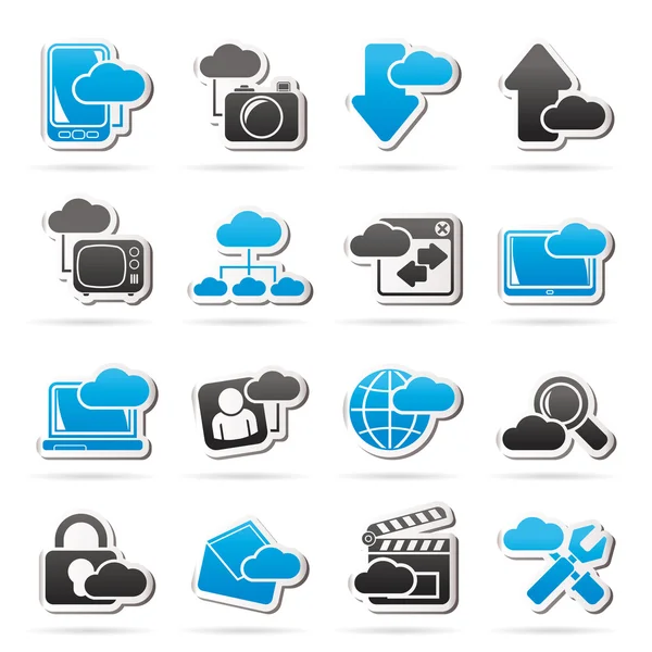Servicios en la nube e iconos de objetos — Vector de stock
