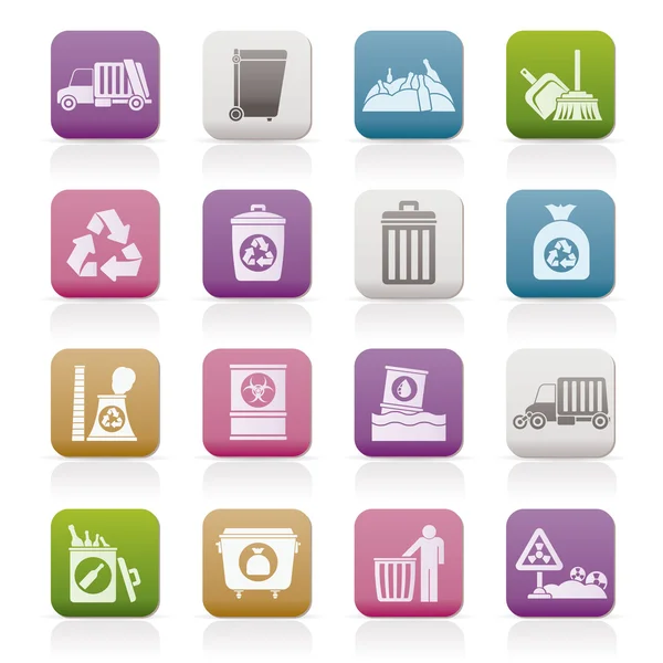 Иконы мусора, чистки и мусора — стоковый вектор