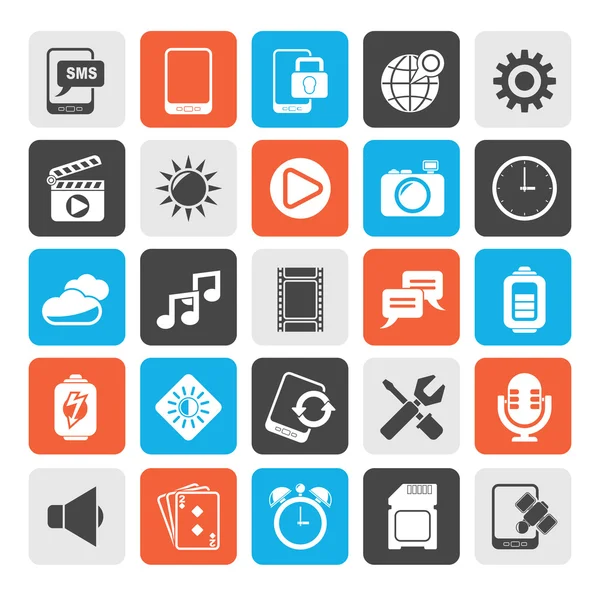 Silhouette Mobile Phone Interface icons — Stock Vector