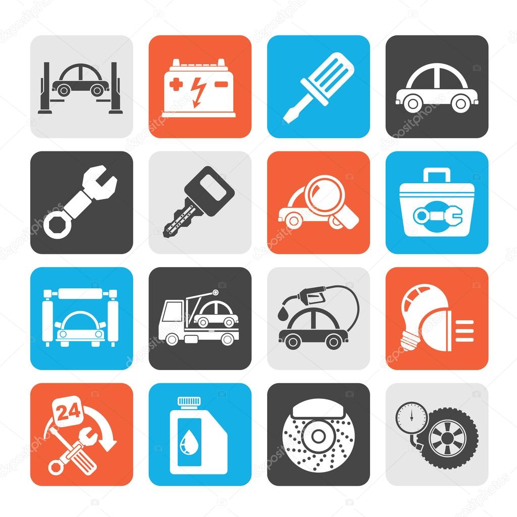 Silhouette Car service maintenance icons