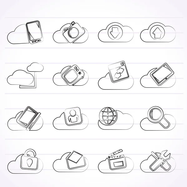 Servicios en la nube e iconos de objetos — Vector de stock