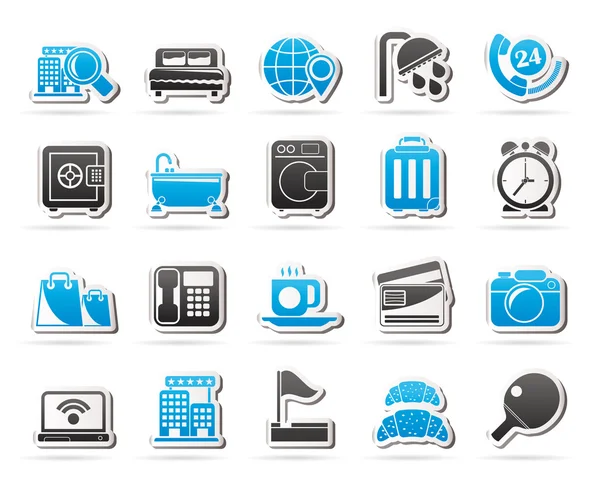 Iconos de servicios de hotel y motel — Vector de stock