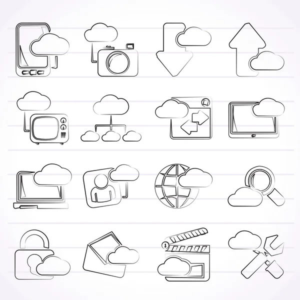 Servicios en la nube e iconos de objetos — Vector de stock