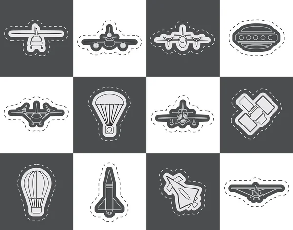 Различные типы иллюстраций и иконок для самолетов — стоковый вектор