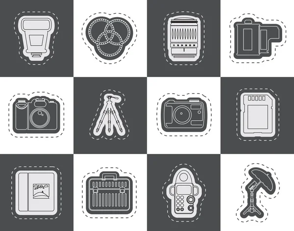 Ícones de equipamentos de fotografia — Vetor de Stock