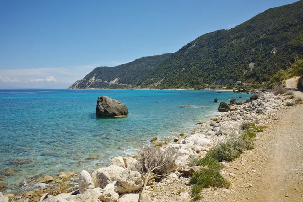 Agios Ioannis Beach, lefkada mavi suları — Stok fotoğraf