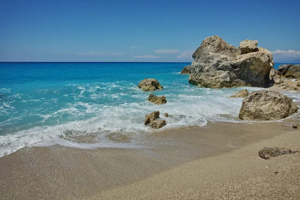 Panoramiczny widok z plaży megali petra, lefkada — Zdjęcie stockowe