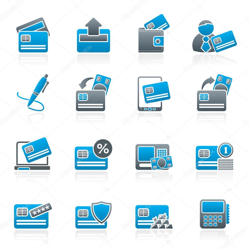credit card, POS terminal and ATM icons