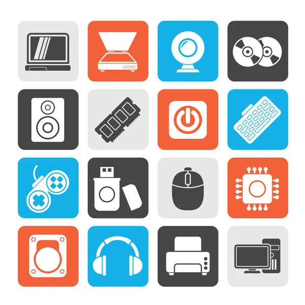 Silhouette Computer Parts and Devices icons — Stock vektor