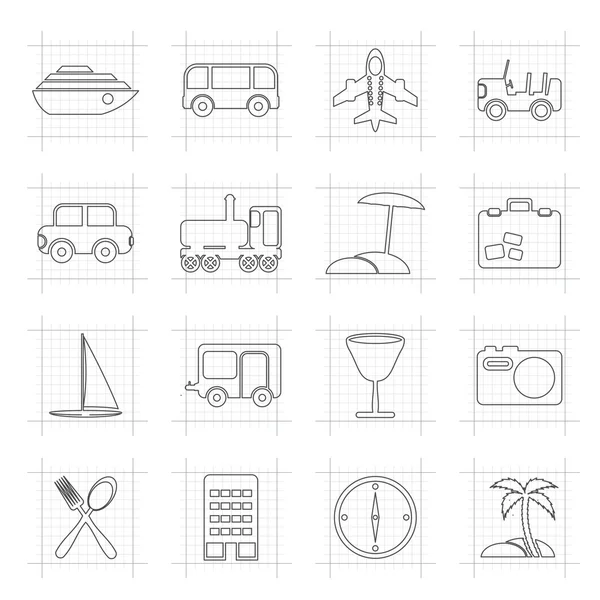 Travel, transportation, tourism and holiday icons — Stock Vector