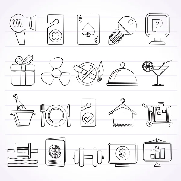 Iconos de servicios de hotel y motel — Vector de stock