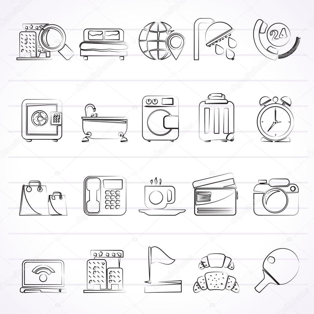 Hotel and motel services icons