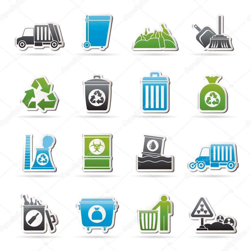 Garbage, cleaning and rubbish icons