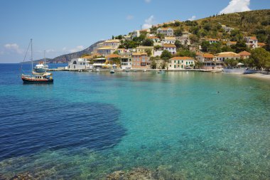 Görünümü güzel deniz bay, Kefalonia, oniki adalar ve Assos Köyü