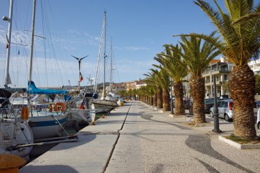 palmiye ağaçları ve yatlar Argostoli kasaba, Kefalonia, İyonya Adaları ile dolgu