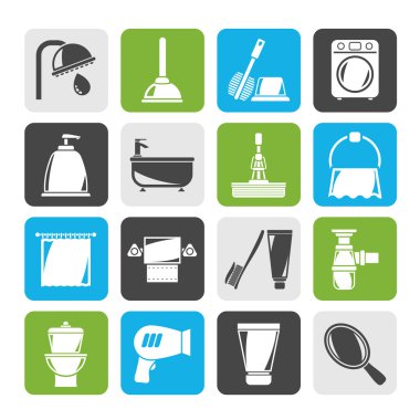 Siluet banyo ve hijyen nesneleri simgeler
