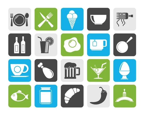 Silhouet eten, drinken en restaurant pictogrammen — Stockvector