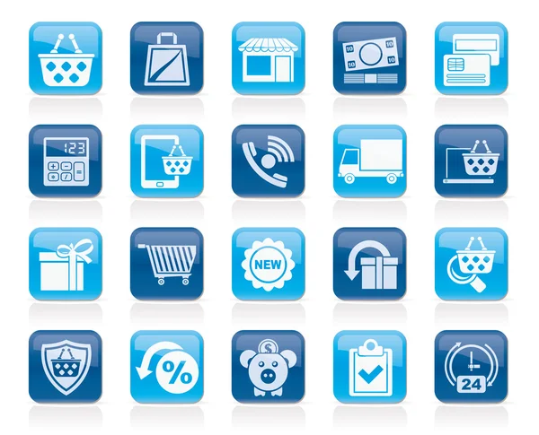 Tienda on line e iconos del comercio electrónico — Vector de stock