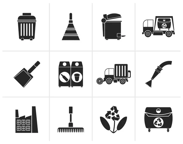 Negro Limpieza Industria y medio ambiente Iconos — Vector de stock