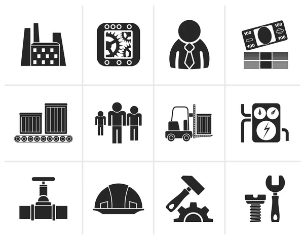 Black Business, factory and mill icons — Stock Vector