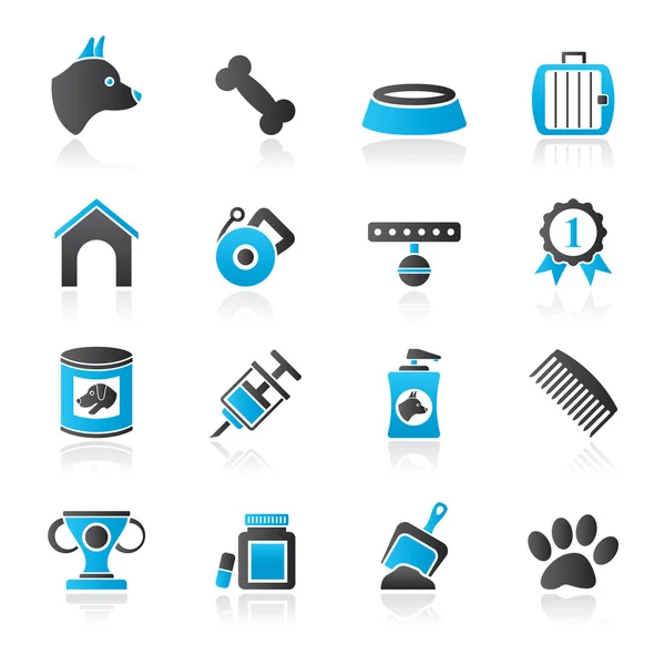 Kutya és kutyatenyésztő objektum ikonok — Stock Vector