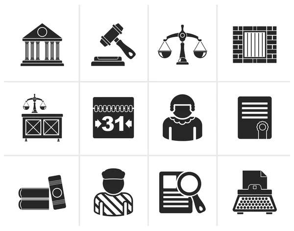 Iconos de justicia negra y sistema judicial — Vector de stock