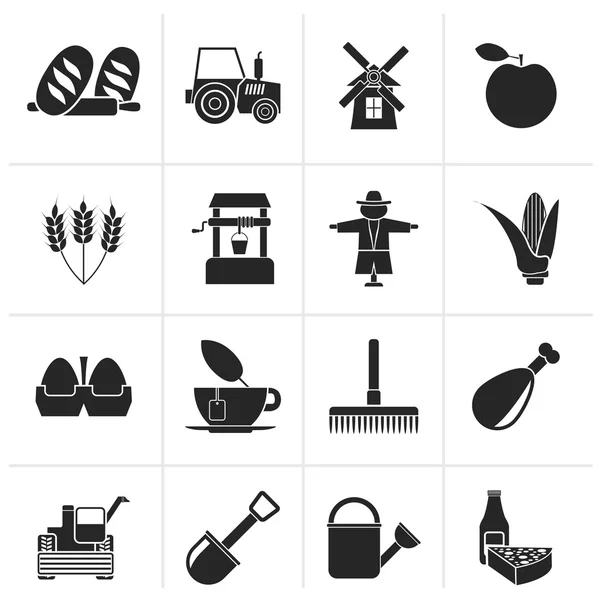 黑色的农业和农业的图标 — 图库矢量图片